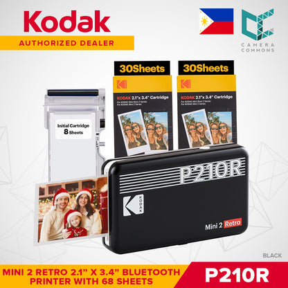 Kodak Mini 2 Retro 2.1"x3.4" Bluetooth Photo Printer Set 4PASS Borderless Print P210R