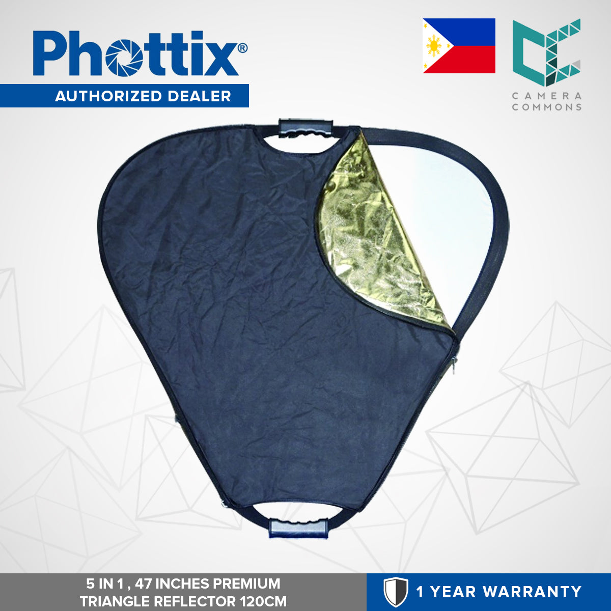 Phottix 5 in 1 Premium Triangle Reflector with Handles Holder 120cm 47 Inches PH86492