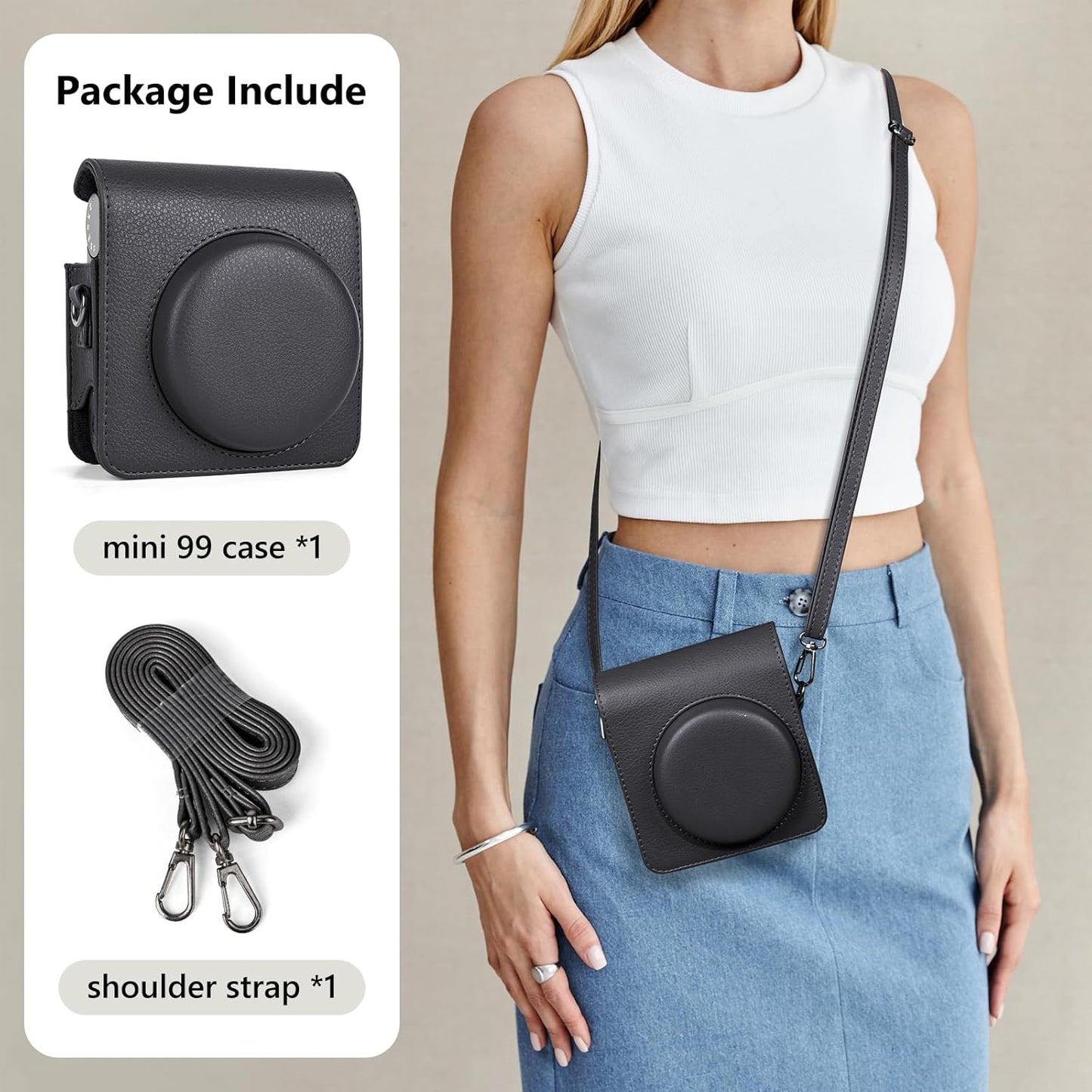 Leather Case Bag Cover Plain Colors for Fujifilm Instax Mini 99 Instant Film Camera PU-Leather