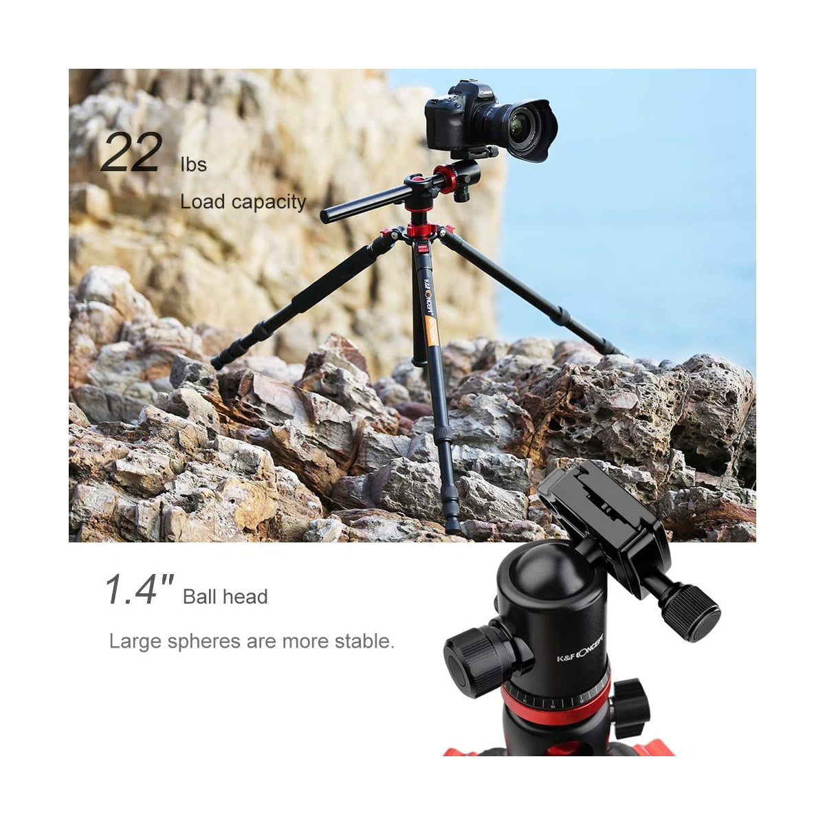 K&F Concept TM2534T DSLR Camera Tripod 66 Inch Portable Magnesium Aluminium Monopod 4 Section with 360 Degree Ball Head