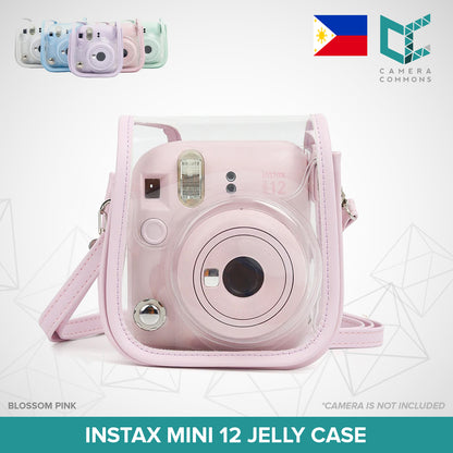 Clear Jelly Case Water Resistant Transparent Protective Cover Sling Bag for Fujifilm Instax Mini 12 Instant Camera