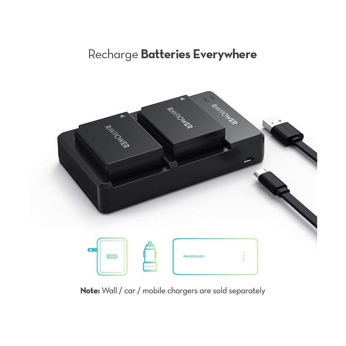 RAVPower NP-W126S Camera Battery Charger with 2pcs Batteries Set for Fujifilm Fuji Cameras NPW126S