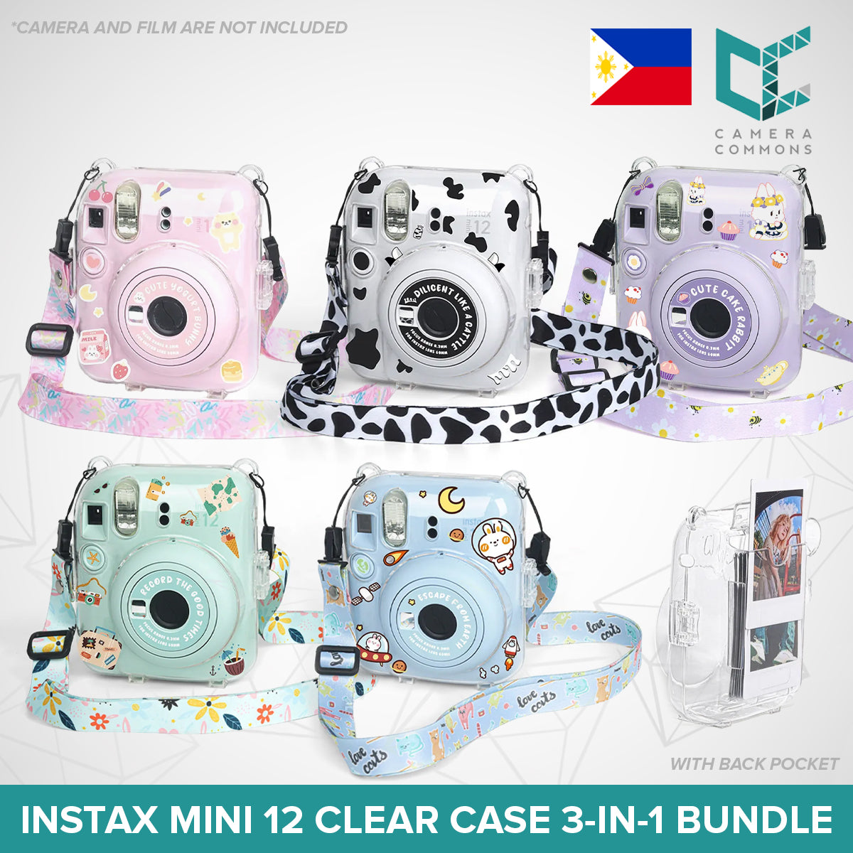 Clear Glitter Case for Fujifilm Instax Mini 11 Mini 12 Camera Transparent Protective Crystal Cover