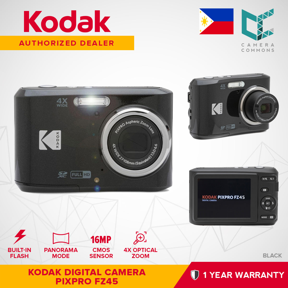 Kodak PIXPRO FZ45 Digital Camera Point & Shoot 16MP 27mm Wide-Angle 4x Optical Zoom 1080 Full HD