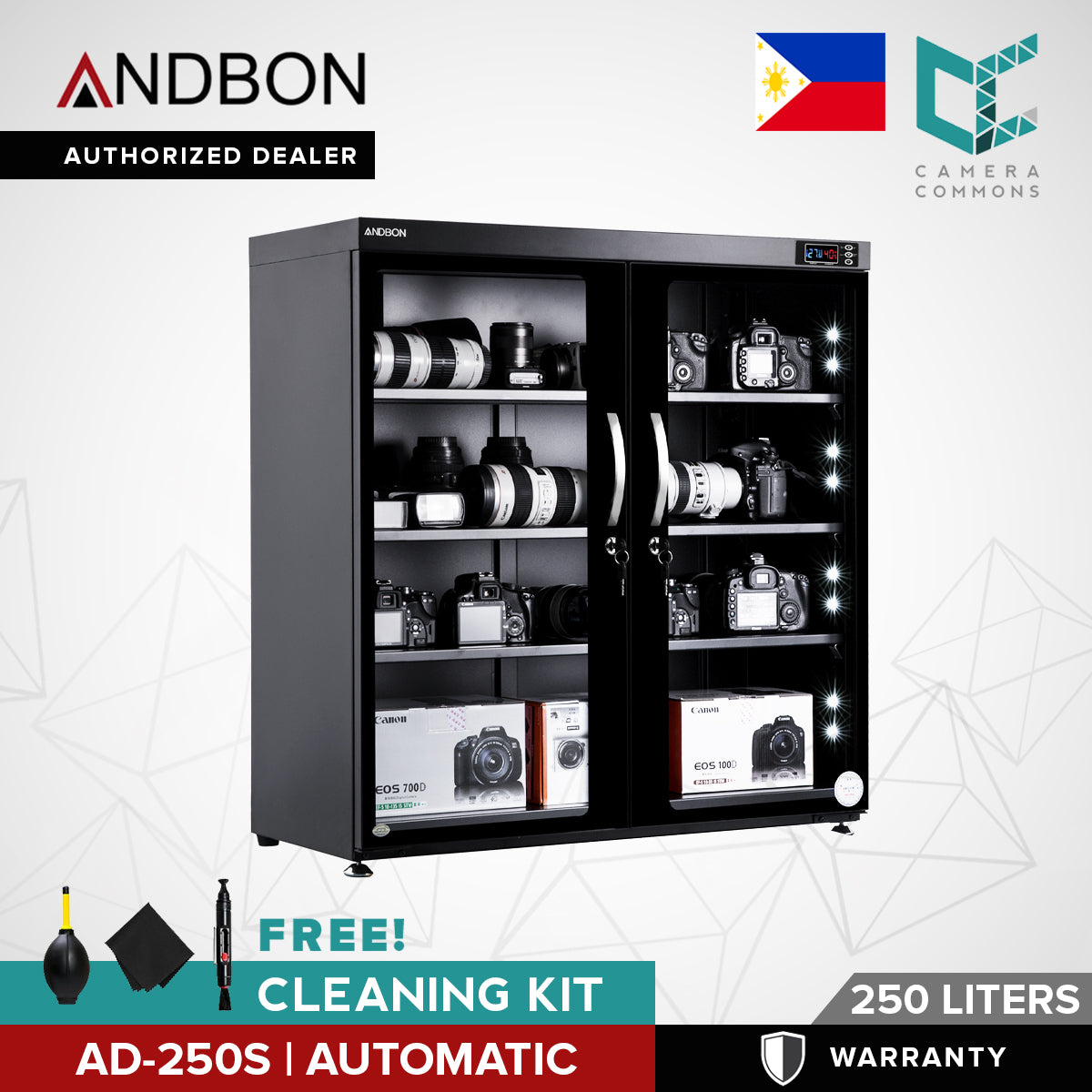 Andbon AD-250S Dry Cabinet Box Storage 250L Digital Display Automatic Humidity Controller Double Door for Camera Gear