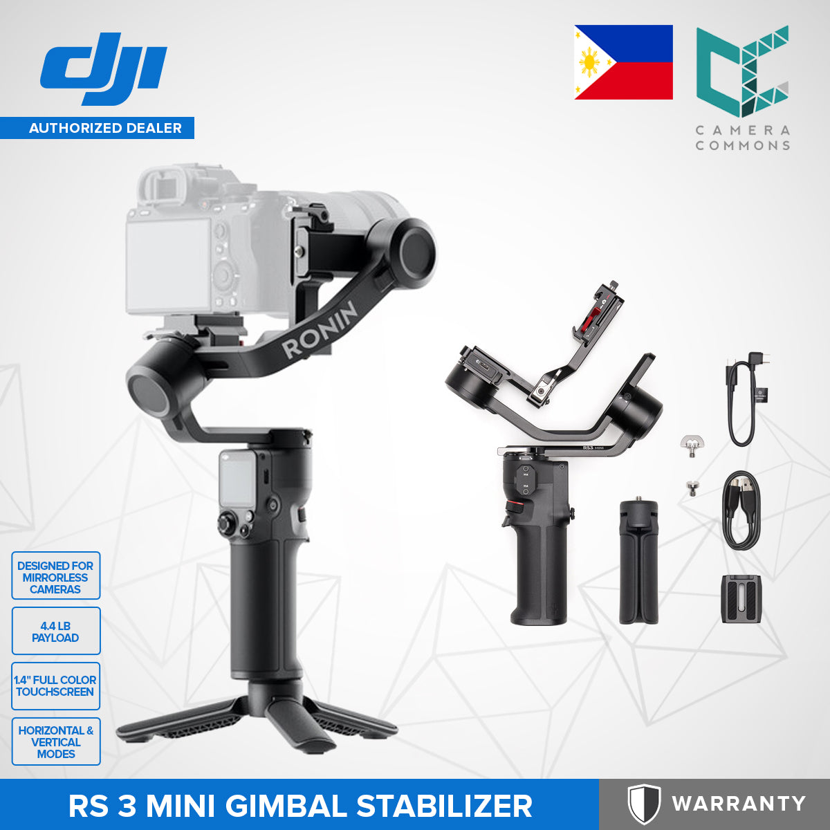 DJI RS 3 Mini Gimbal Stabilizer for Mirrorless Cameras 4.4 lb Payload Touchscreen 3rd Gen RS Stabilization
