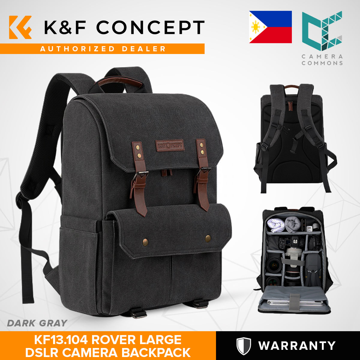 K&F Concept Rover Gray Professional Camera Backpack with Removable DSLR Case fit up to 15.6" Laptop - 18L | KF13.104