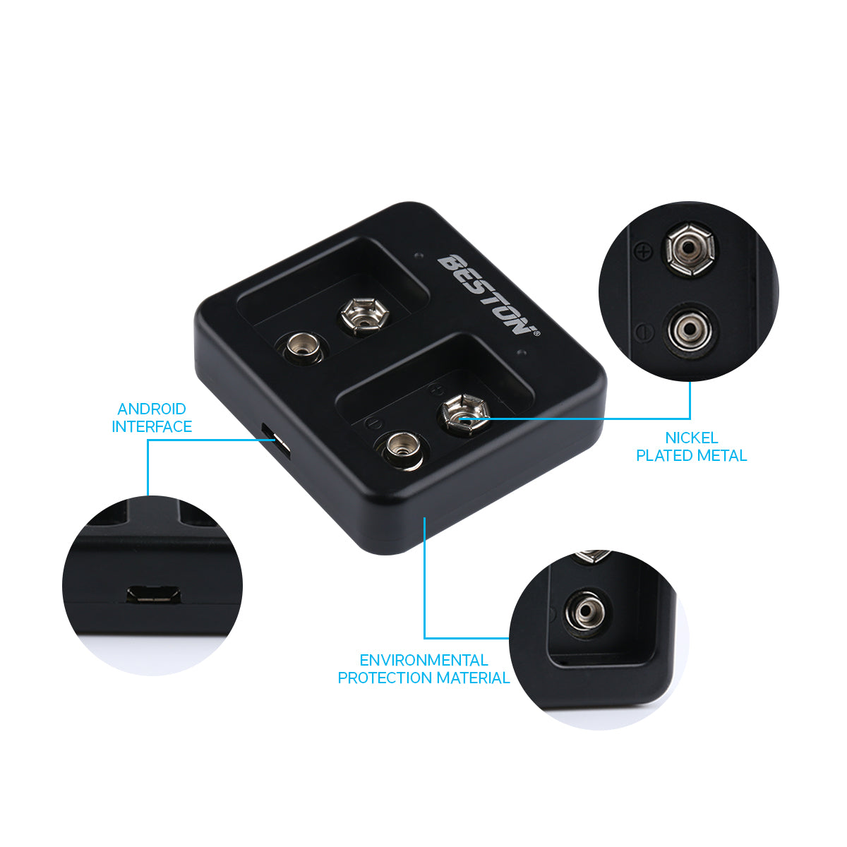Beston M7005 2-Bay Battery Charger for 9V Rechargeable Lithium Battery