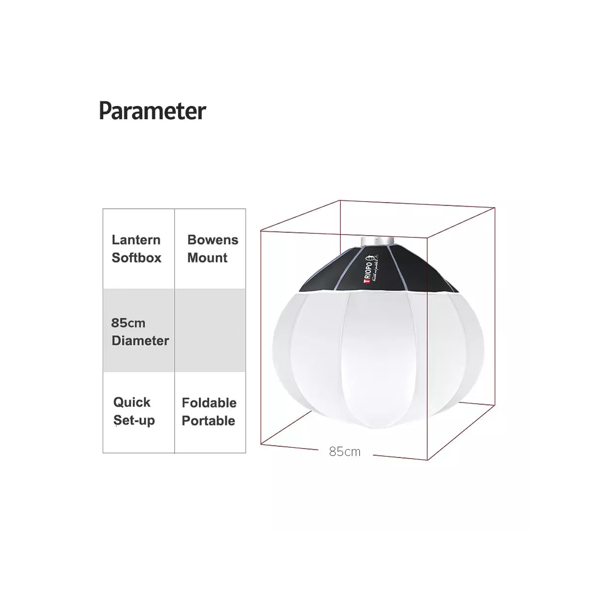 Triopo KQ85 Lantern Softbox 85cm 33.4inches Foldable Spherical Collapsible Bowens Mount for Studio
