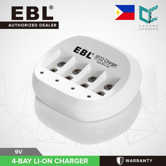 EBL 4 Bay Lithium Battery Charger for 9V Li-On Rechargeable Batteries LiOn 9 volts Camera Commons PH