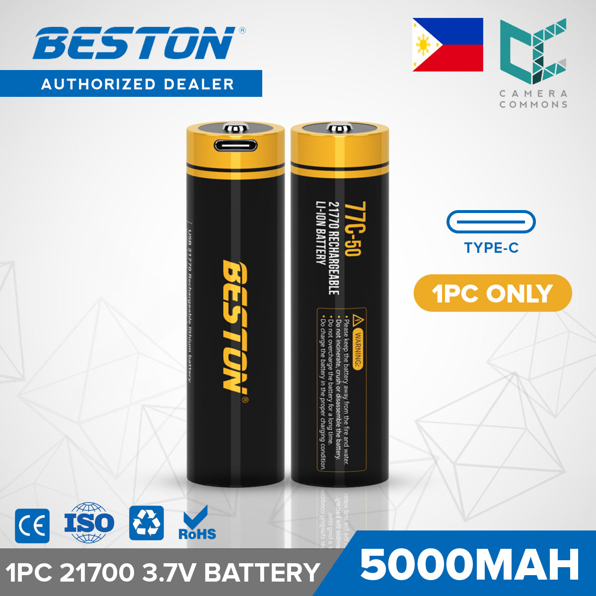 Beston 1pc Fast charge 21700 TYPE C 3.7v 5000mah Lithium-Ion 18500mWh Rechargeable Battery