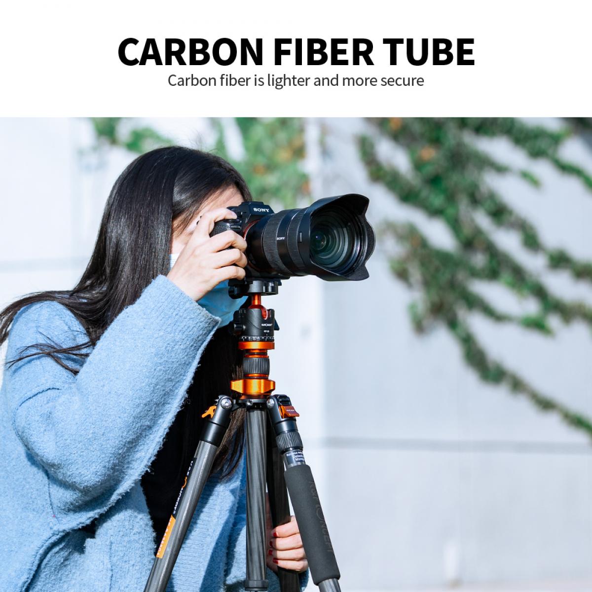 K&F Concept D255C4 + BH-28L 68" 172cm 5-Section Carbon Fiber Tripod with 360 Degree Ball Head
