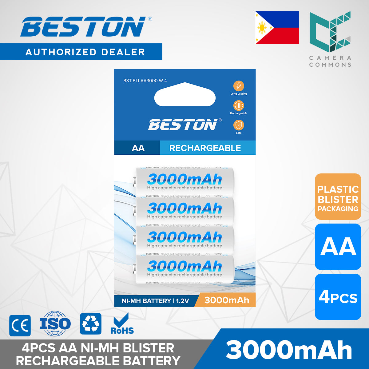 Beston 3000mAh Rechargeable Battery NiMH AA 1.2V High Capacity 1pc 2pcs 4pcs 8pcs 12pcs