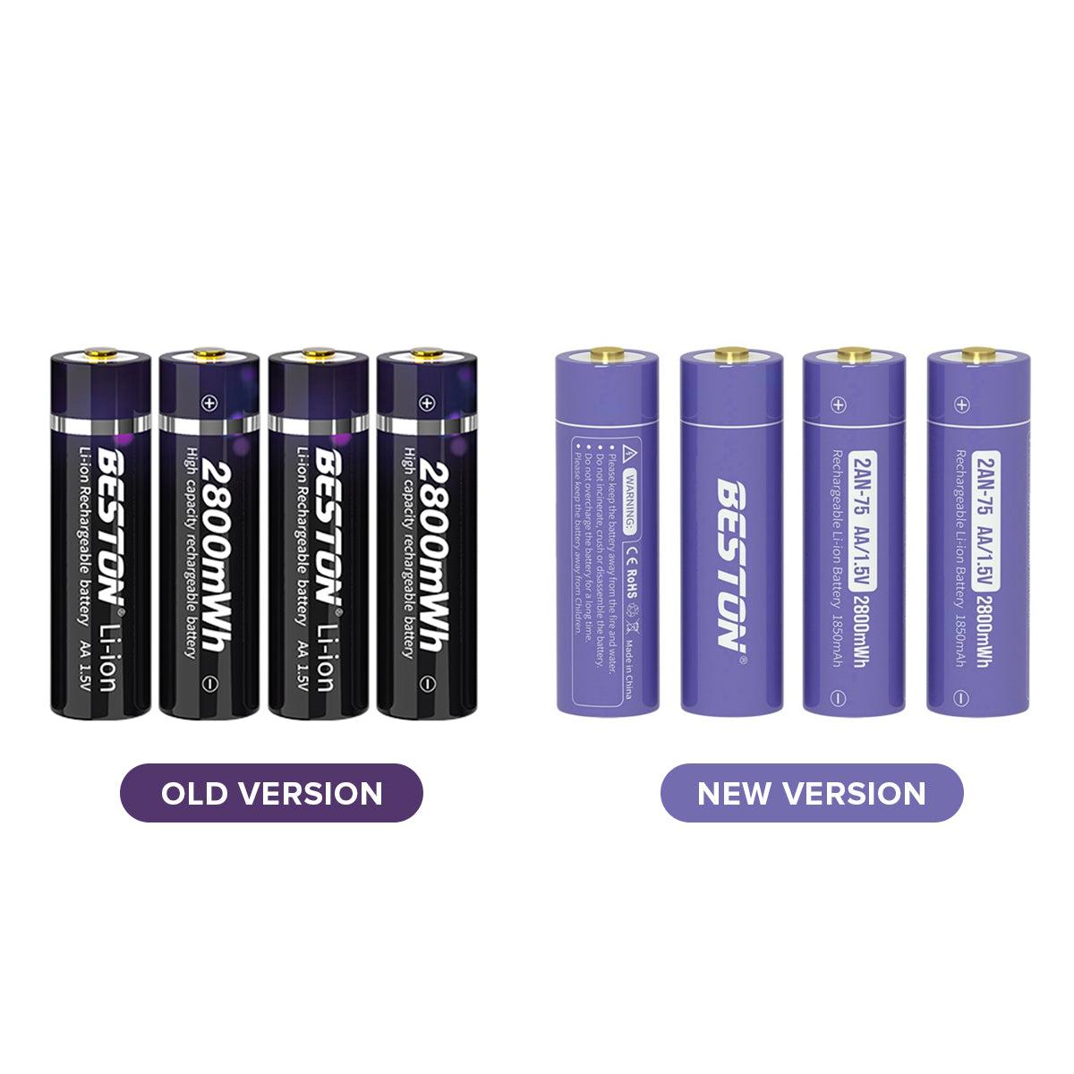 Beston 4pcs AA 1.5V 2800mWh 2AN-75 Li-ion Rechargeable Batteries