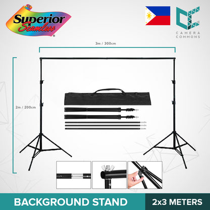Background Stand 2 x 3m / 6.5 x 10ft with Carrying Bag Photography Video Studio Adjustable Backdrop Support