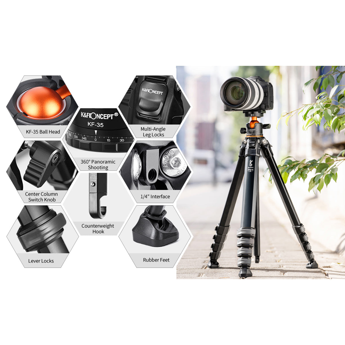 K&F Concept M1 + BH-35L Tripod with Ball Head Compact Travel Aluminium Alloy KF09.105
