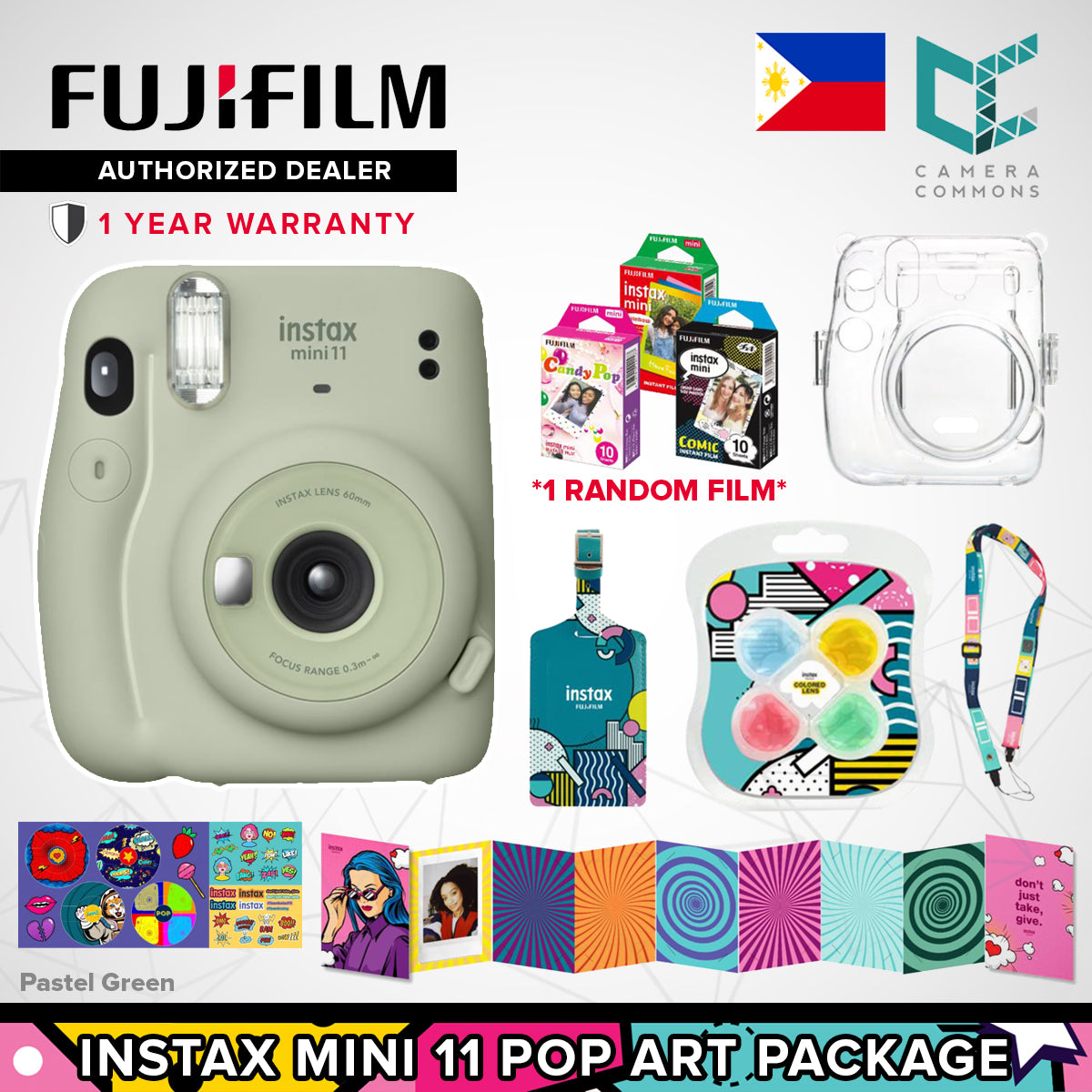 FUJIFILM Instax Mini 11 Pop Art Package Creative Artistic Artsy Colorful Design with Random Film
