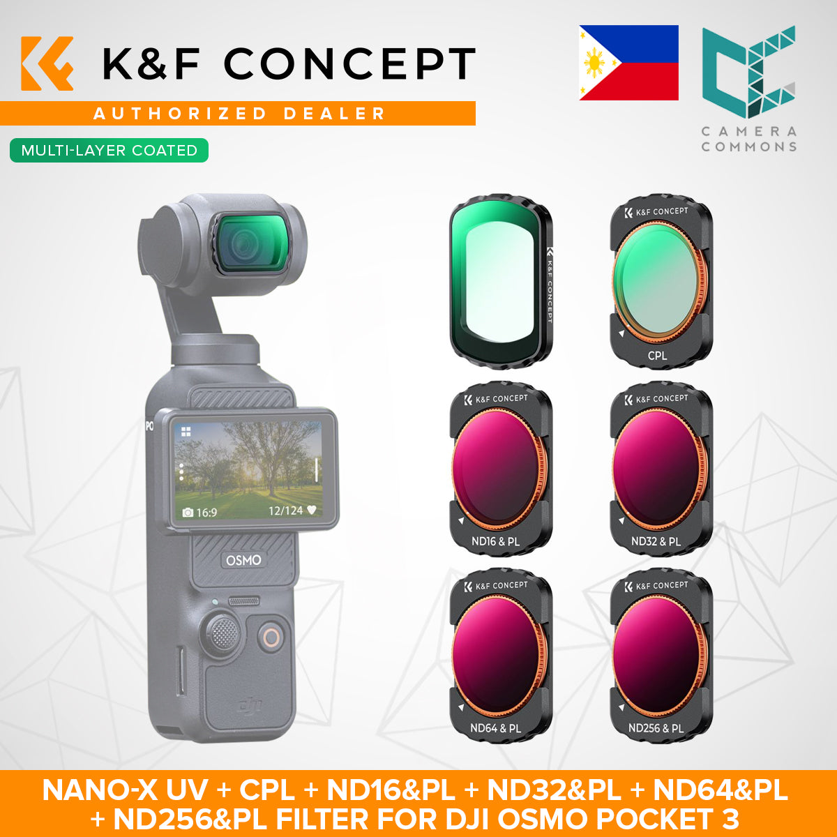 K&F Concept UV + CPL + ND16&PL + ND32&PL + ND64&PL + ND256&PL Filter for DJI Osmo Pocket 3 Cameras