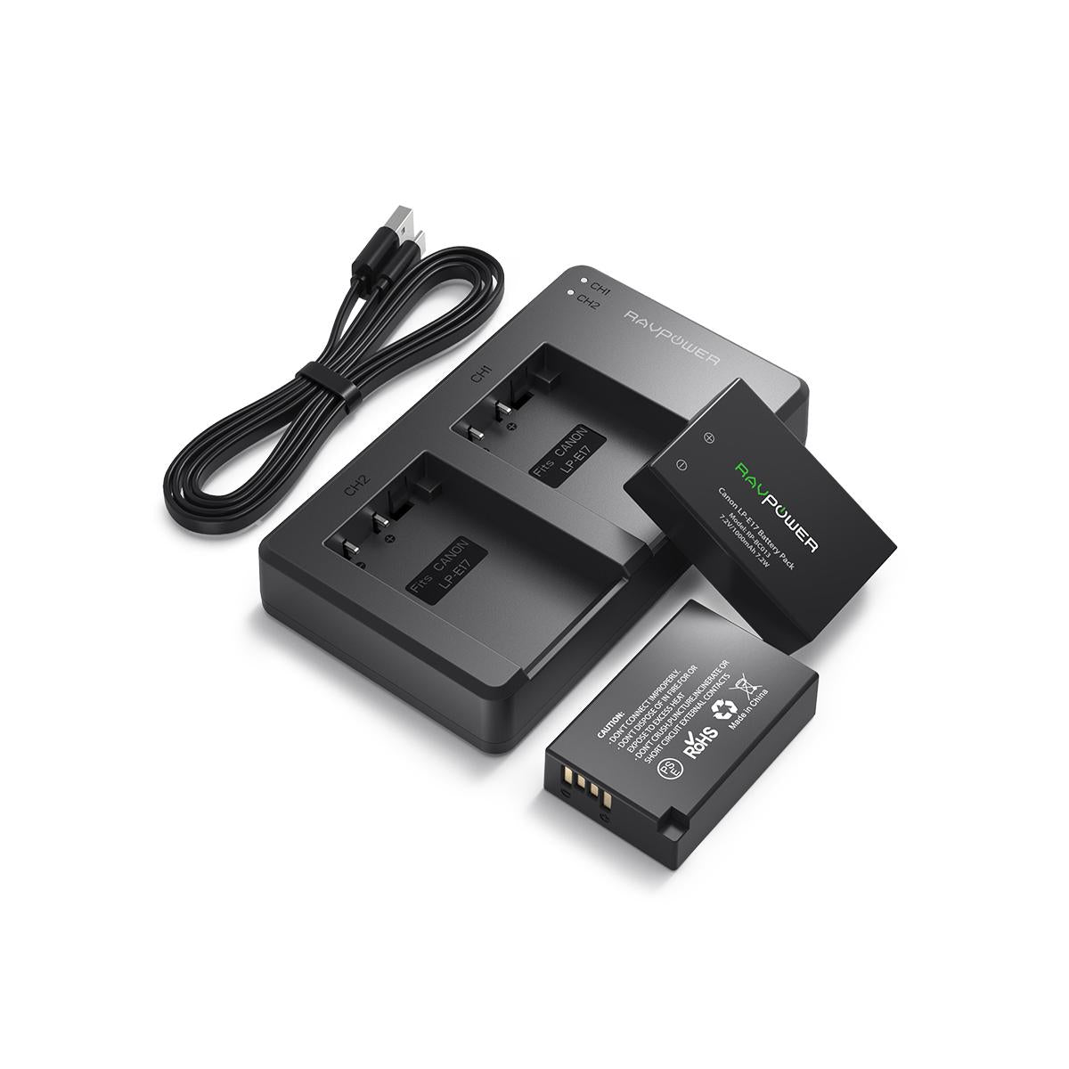RAVPower LP-E17 Camera Battery Charger with 2pcs Batteries Set for Canon EOS Rebel Cameras LPE17