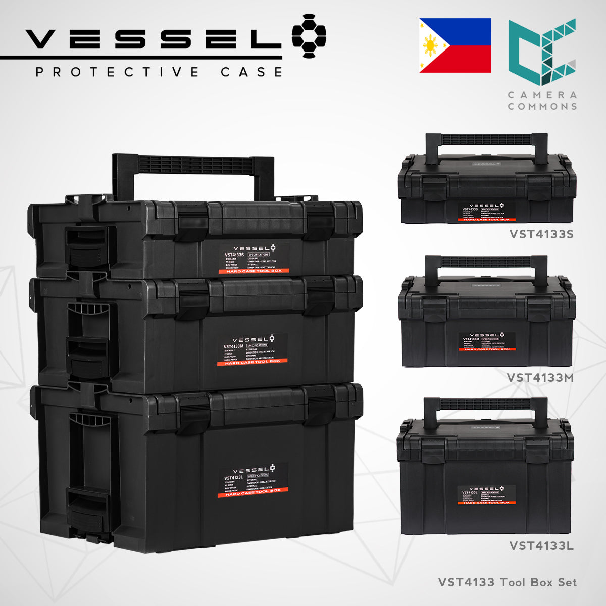 VESSEL VST4133S Small Hard Case Tool Box For Hardware Tools and Equipment VST4133 Stackable