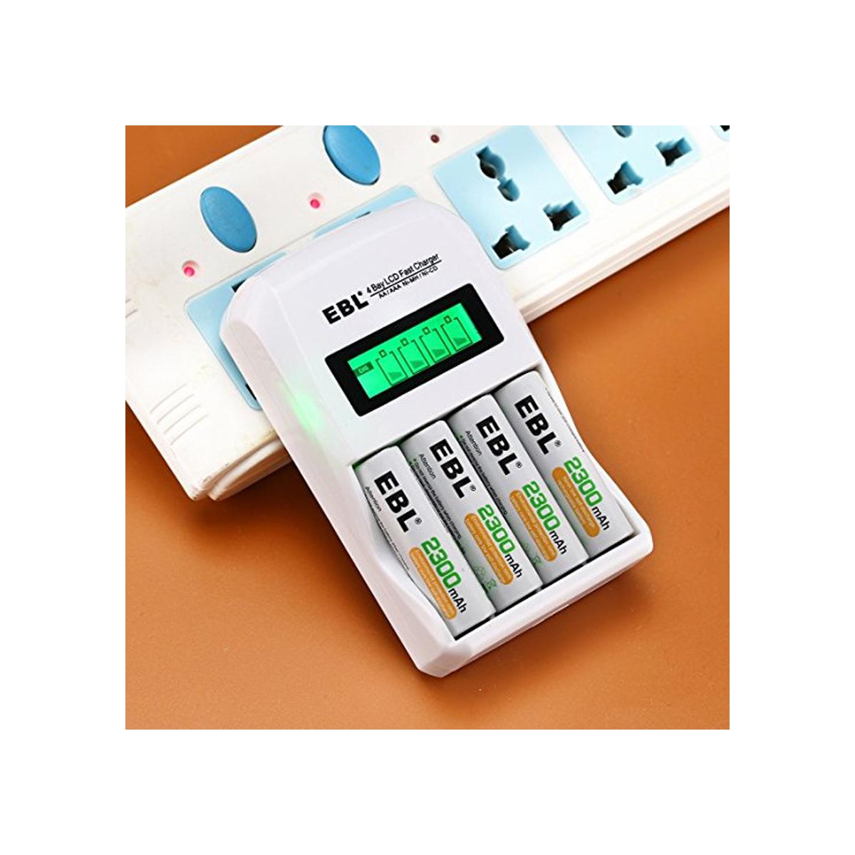 EBL 4 Bay LCD Smart Battery Charger for AA AAA Ni-MH Ni-CD Rechargeable Batteries NiMH NiCD Camera Commons PH