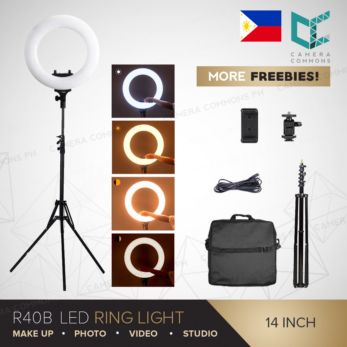 CLEARANCE R40B 14 inches Ring Light Dual Color Tone Photo Lighting for Video Studio Vlog Beauty