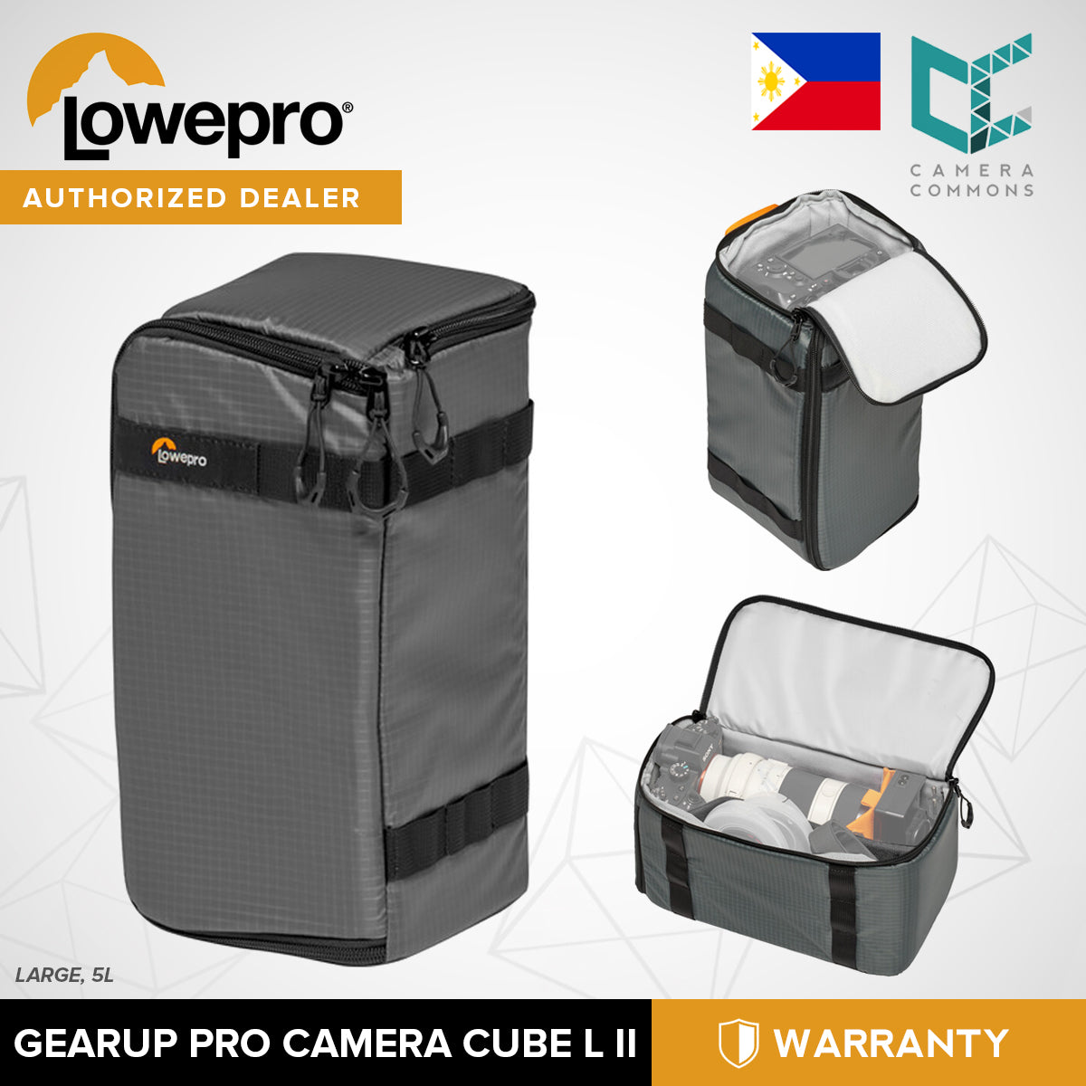 Lowepro GearUp Pro II 5L Camera Cube Large Gray Organizer Flexible Padded Interior Dividers