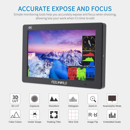 FEELWORLD T7 Plus 7" IPS On-Camera Monitor with 3D LUT Waveform and Vectorscope