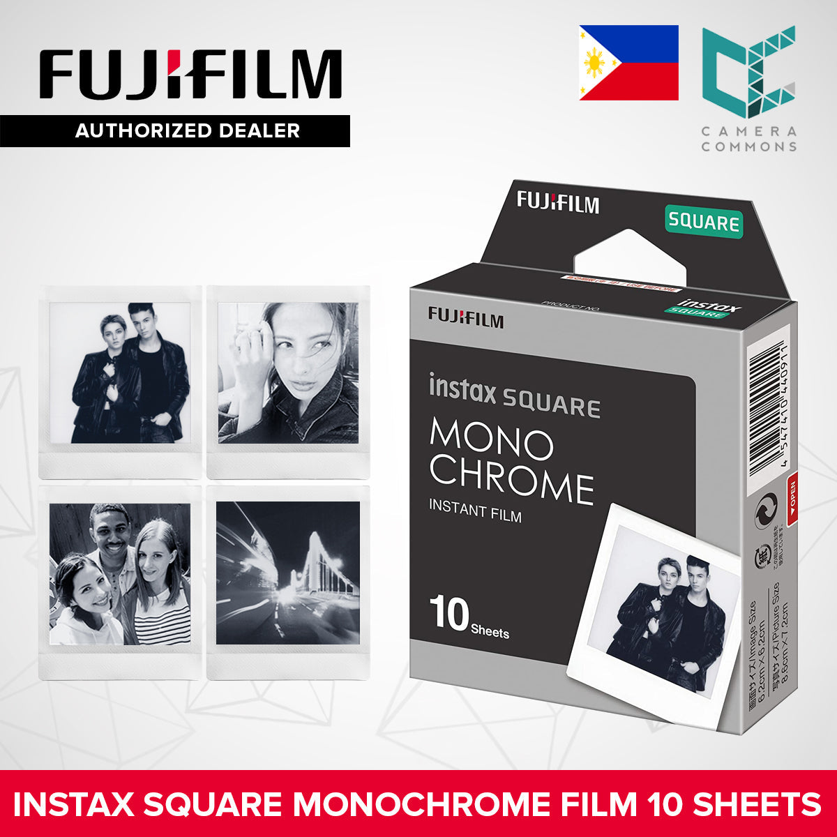 FUJIFILM Instax Square Monochrome Sunset Rainbow Instant Film Black and White BNW 10 Sheets