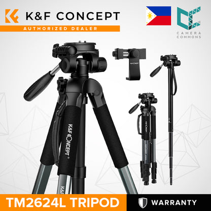 K&F Concept TM2624L 70inch Tripod with 3-Way Pan Tilt Head Gray