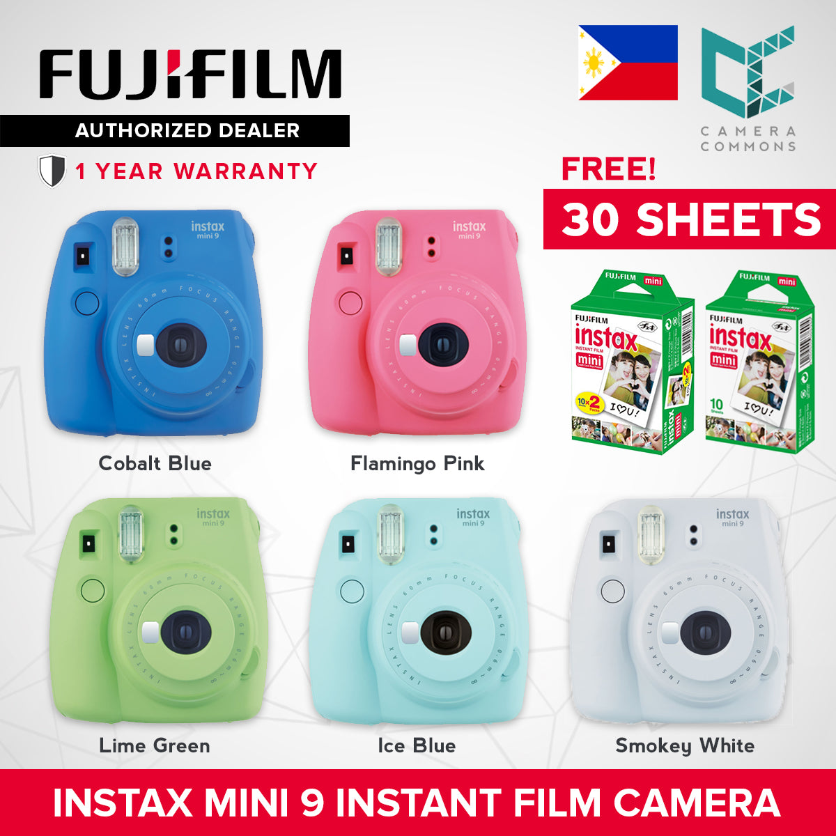 FUJIFILM Instax Mini 9 Instant Camera Package with Free 30 Film Sheets Camera Commons PH