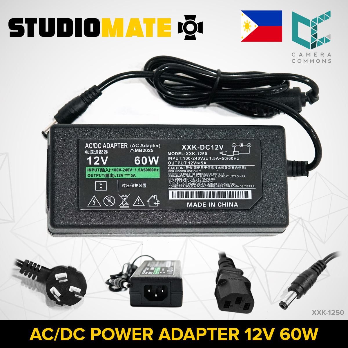STUDIOMATE AC/DC Replacement Cord and Power Adapter Adaptor 12V 60W XXK-DC12V XXK-1250