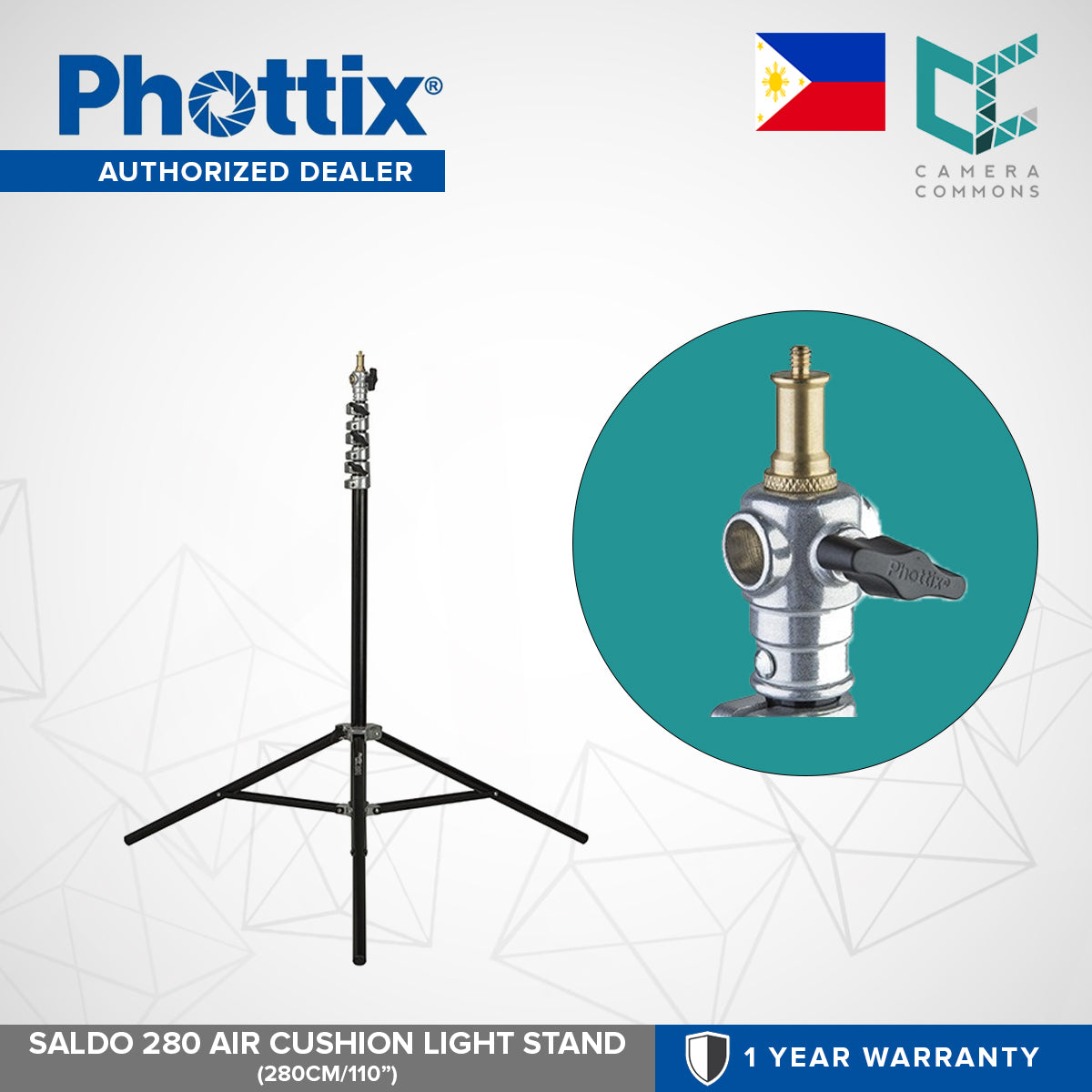 Phottix Saldo 280 Air Cushion Heavy Duty Light Stand 280cm 9ft 110 Inches PH88211