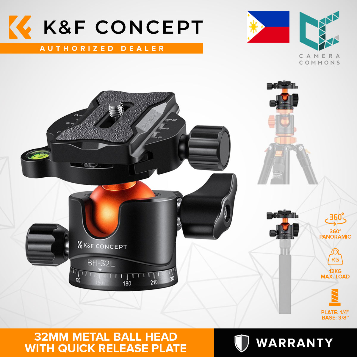 K&F Concept Ball Head with Quick Release Plate 32mm / 36mm for Camera Tripod Monopod Accessories
