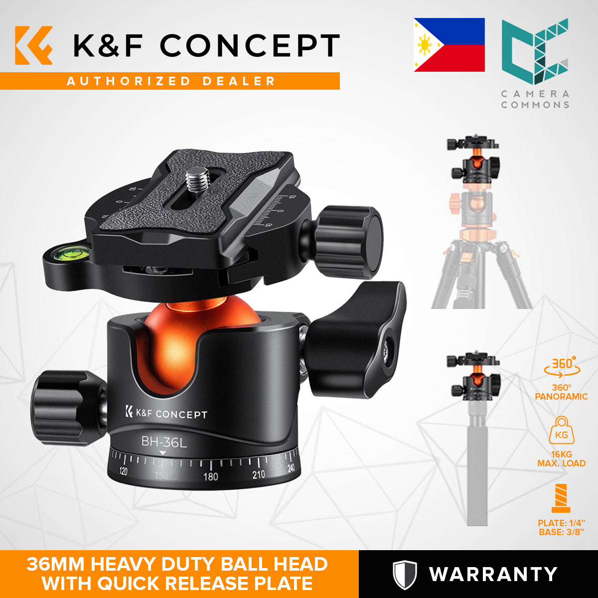 K&F Concept Ball Head with Quick Release Plate 32mm / 36mm for Camera Tripod Monopod Accessories
