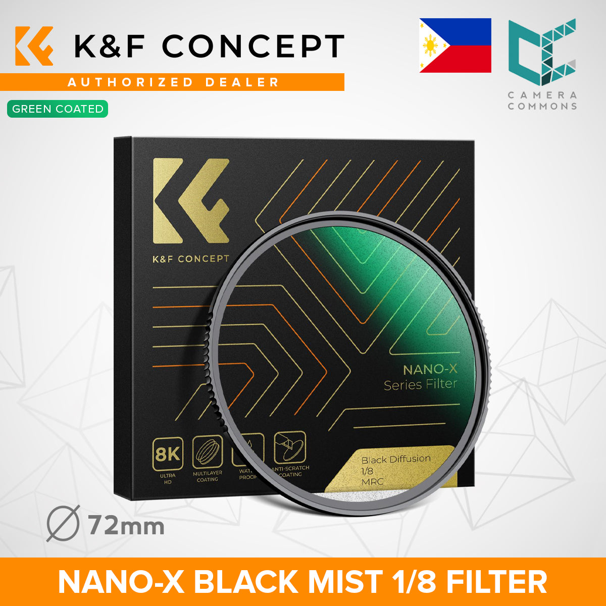 CLEARANCE K&F Concept 37mm to 82mm Black Mist 1/8 Filter Waterproof Green Coated Nano-X Lens Accessories