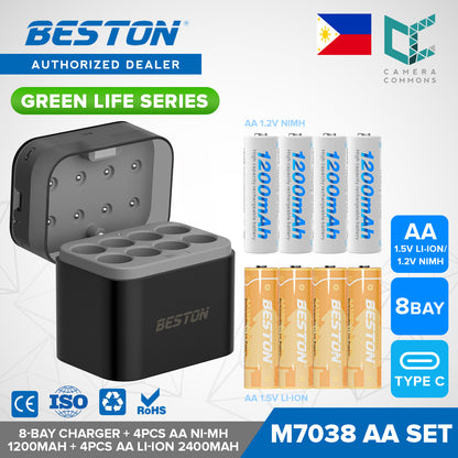 Beston Green Life Series AA AAA C D 9V 16340 18650 Li-ion Rechargeable Battery Type C