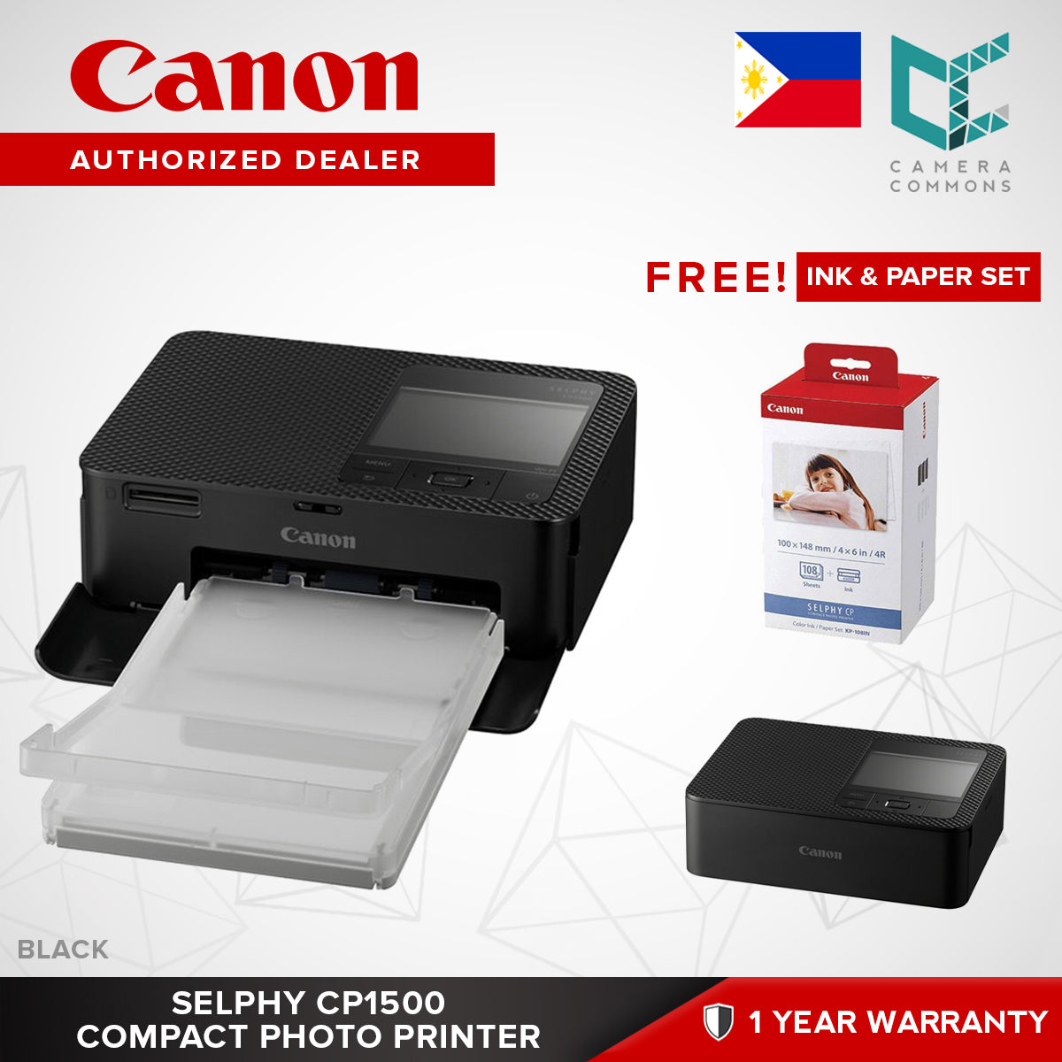 Canon SELPHY CP1500 Ultra Compact Photo Printer Portable Built-in WiFi 4R Vibrant Photos Black White