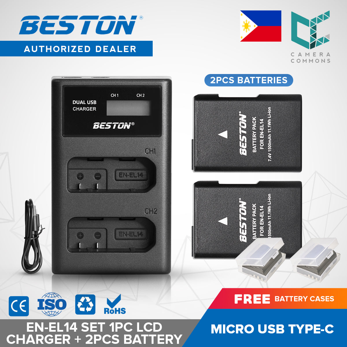 Beston SET EN-EL14 Charger + 2PC Battery 1500mah ENEL14