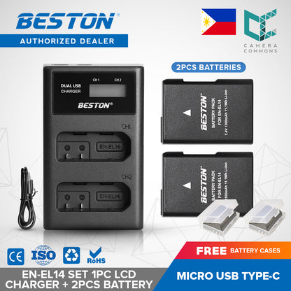 Beston SET EN-EL14 Charger + 2PC Battery 1500mah ENEL14