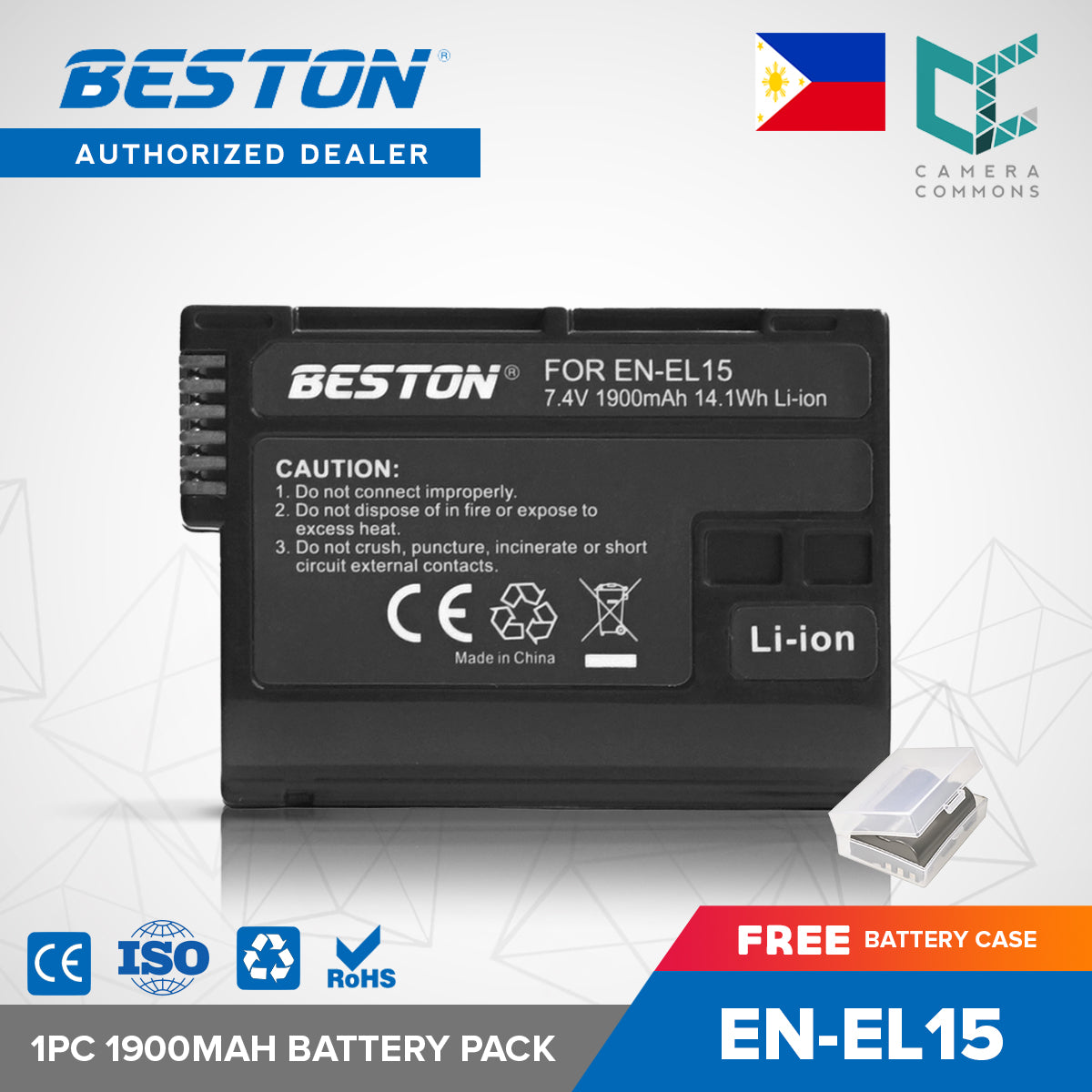 BESTON 1PC EN-EL15 7.4V 1900mAh 14.1Wh Li-ion Camera Battery for ENEL15