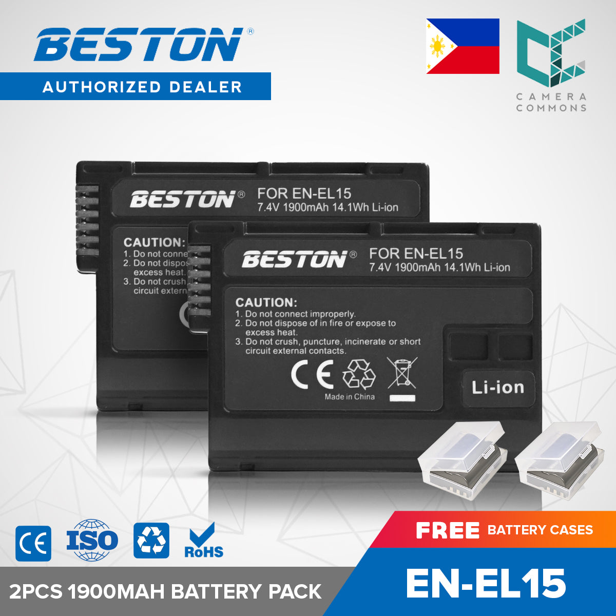 BESTON 2PCS EN-EL15 7.4V 1900mAh 14.1Wh Li-ion Camera Battery for ENEL15