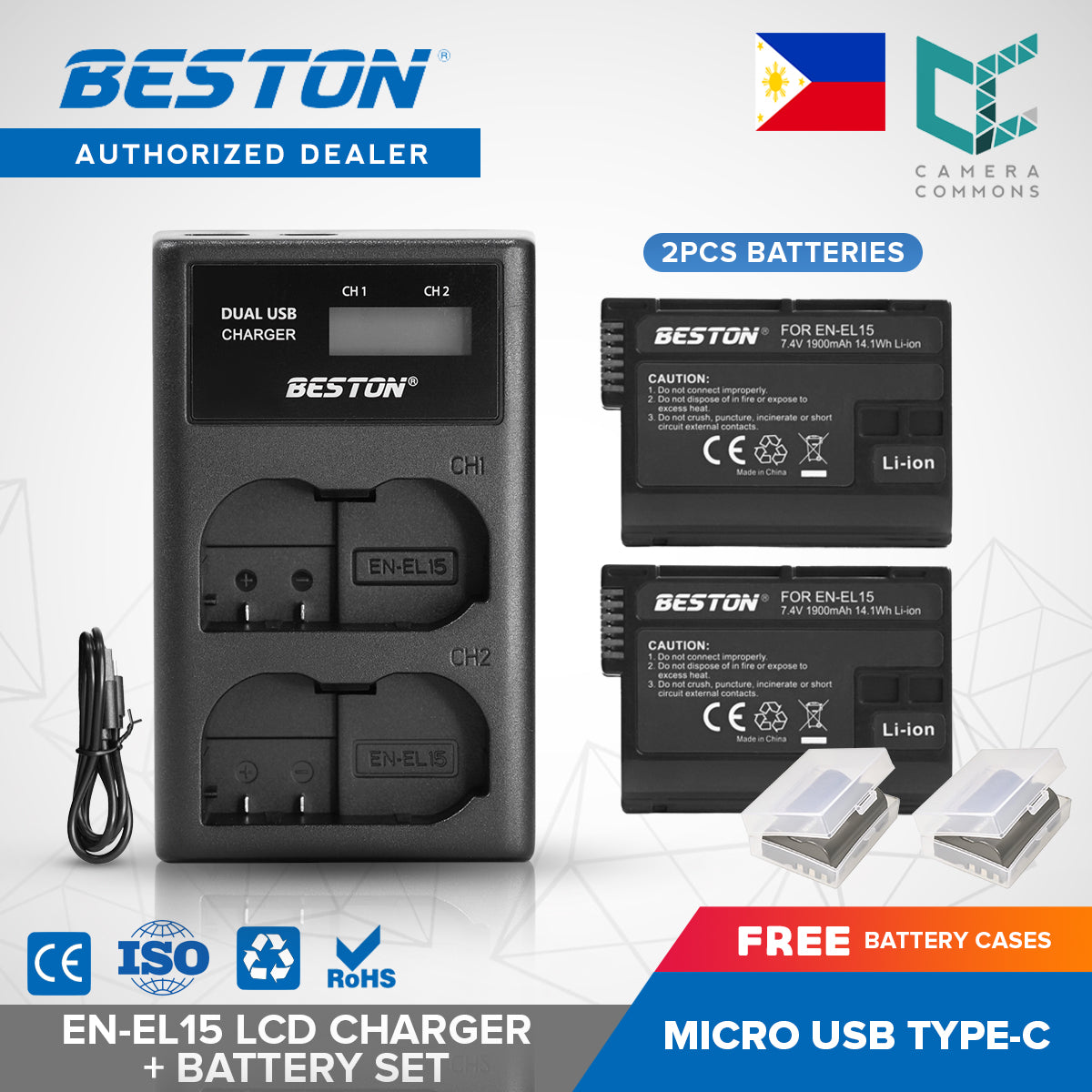 Beston SET EN-EL15 LCD Charger + 2 PC Battery 7.4V 1900mAh ENEL15