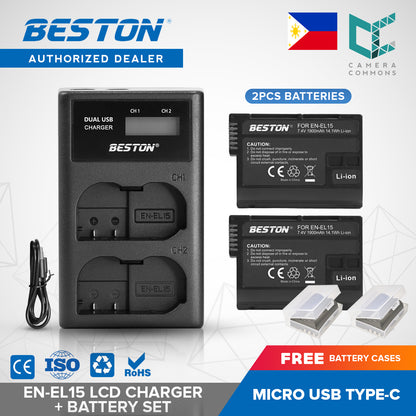 Beston SET EN-EL15 LCD Charger + 2 PC Battery 7.4V 1900mAh ENEL15