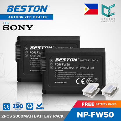 BESTON 2PCS NP-FW50 7.4V 2000mAh 14.8Wh Li-ion Camera Battery for Sony NPFW50 FW50