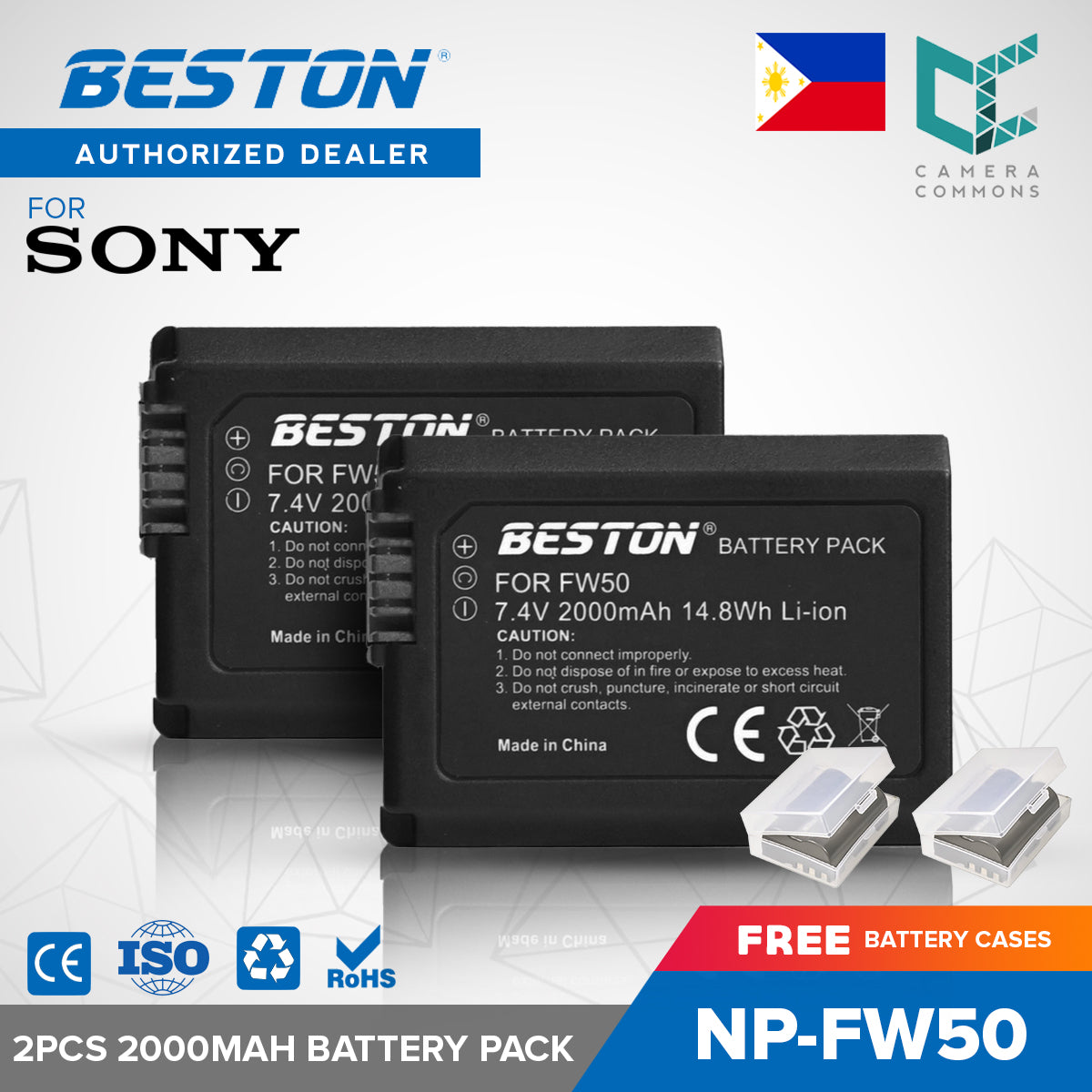 BESTON 2PCS NP-FW50 7.4V 2000mAh 14.8Wh Li-ion Camera Battery for Sony NPFW50 FW50