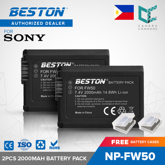 BESTON 2PCS NP-FW50 7.4V 2000mAh 14.8Wh Li-ion Camera Battery for Sony NPFW50 FW50