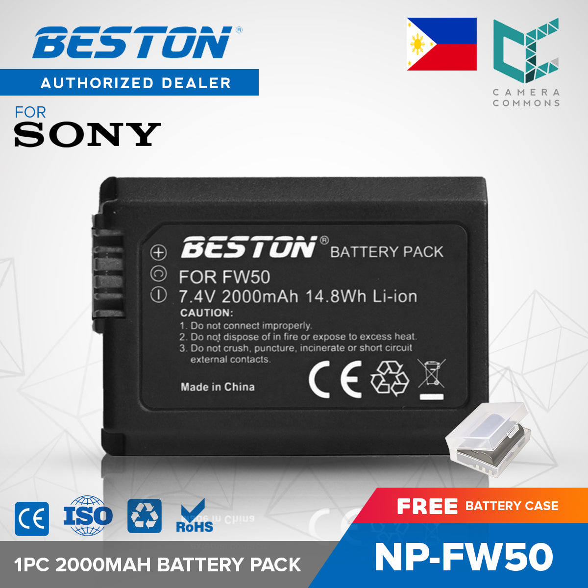BESTON 1PC NP-FW50 7.4V 2000mAh 14.8Wh Li-ion Camera Battery for Sony NPFW50 FW50