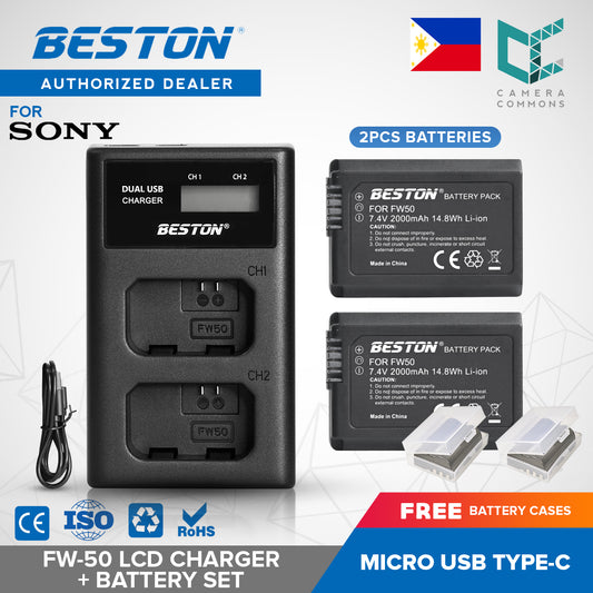 Beston SET NP-FW50 LCD Charger + 2 PC Battery 7.4V 2000mAh Sony FW50