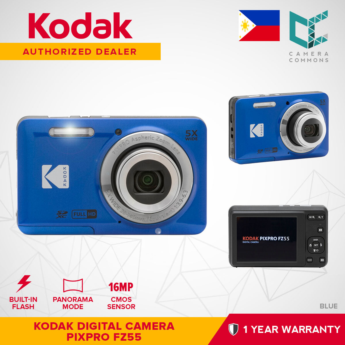 Kodak PIXPRO FZ55 Digital Camera Point & Shoot 16MP 28mm-140mm 5x Optical Zoom Full HD 1080p 30fps